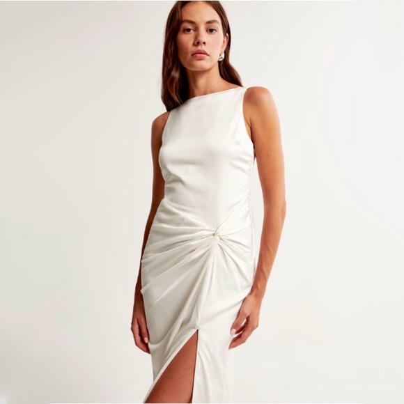 Abercrombie & Fitch Dresses & Skirts - NWT Abercrombie & Fitch Draped Skirt Maxi Dress Satin Open Back Slit Black  XS